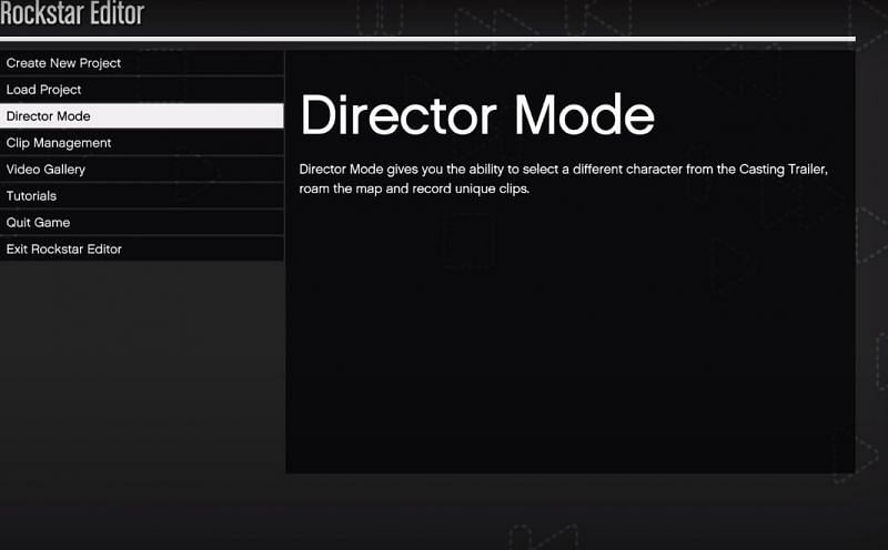 Director Mode option in Rockstar Editor Menu (Image via YouTube, Cal45)