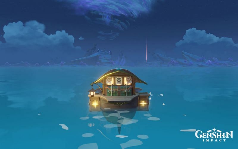 A player approaching Seirai Island (Image via Genshin Impact)