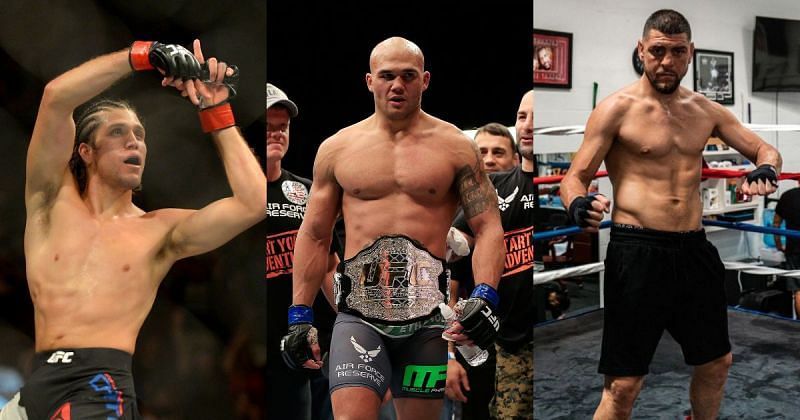 Featherweight title challenger Brian Ortega (left) calls Robbie Lawler (center; Photo Credit: Getty Images) vs Nick Diaz (right; Image Credit: @nickdiaz209 on Instagram) the real UFC 266 main event