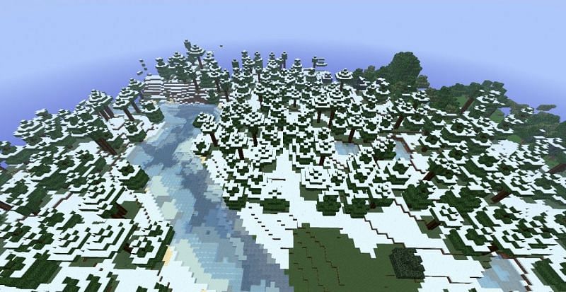 Snow taiga biome full of spruce trees (Image via Minecraft)
