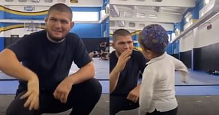 Watch: Khabib Nurmagomedov humors Hasbulla Magomedov by taking a punch from him