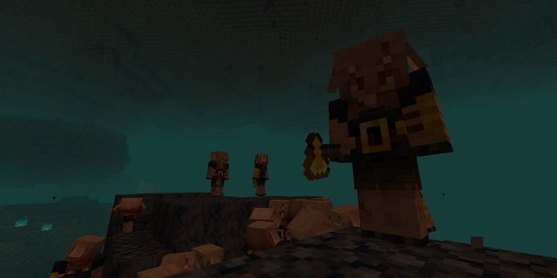 A group of Piglin Brutes ready to attack (Image via Minecraft)