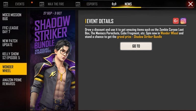 Users can click on the &quot;Go To&quot; button to head over to the Wonder Wheel event (Image via Free Fire)