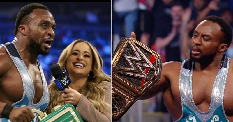 Big E with the MITB briefcase; Big E with the WWE title