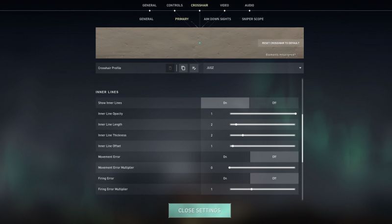 Settings for diamond crosshair (Image via Riot Games)