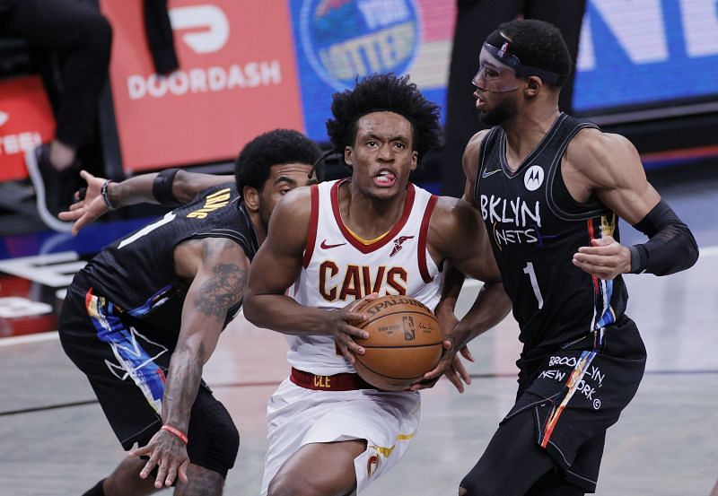 Collin Sexton of the Cleveland Cavaliers in action versus Brooklyn Nets