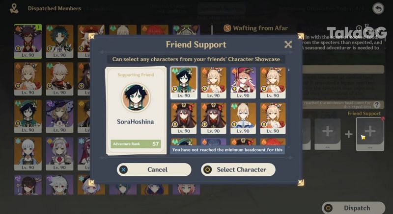 You can select any characters from your friends&#039; Character Showcase (Image via taka gg, Youtube)