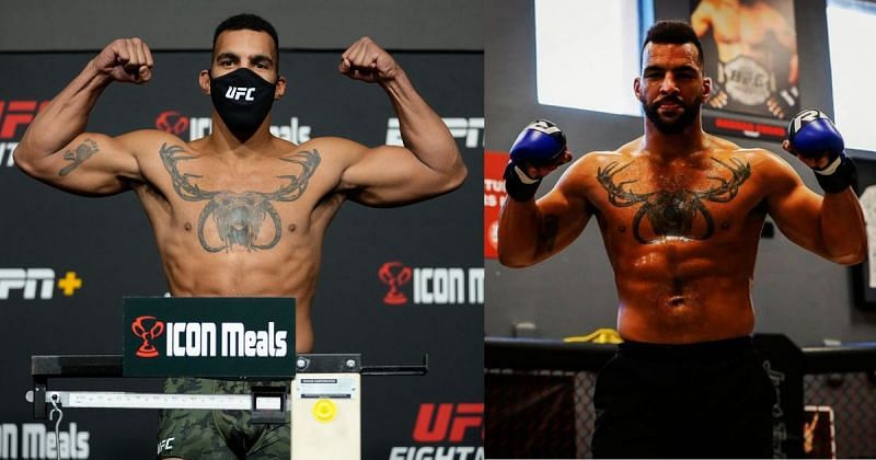Devin Clark flaunting his unique chest tattoo [Right image credit: @brownbearufc via Instagtam]