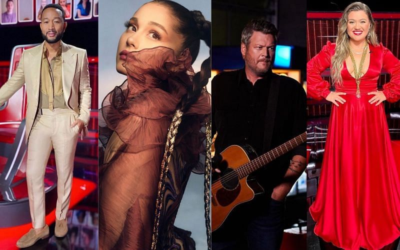 The Voice Season 21 coaches: John Legend, Ariana Grande, Blake Shelton, Kelly Clarkson (Image via johnlegend, arianagrande, blakeshelton, kellyclarkson/ Instagram)