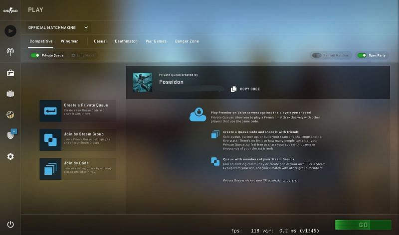 Players can set up a private match in CS: GO (Image via Valve)
