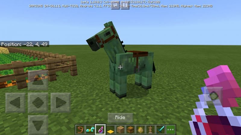 Zombie horses can be saddled, but they cannot wear armor and cannot carry anything (Image via Minecraft)