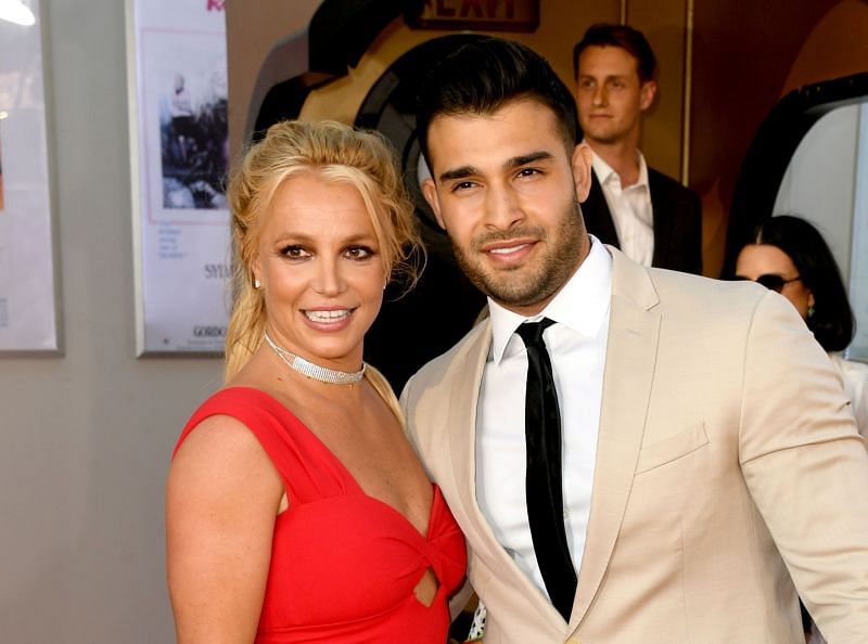 Britney Spears and Sam Asghari arrive at the premiere of &#039;Once Upon A Time...In Hollywood&#039; (Image via Getty Images)