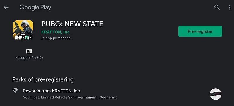 Gamers can pre-register for PUBG New State on the Google Play Store (Image via Google Play Store)