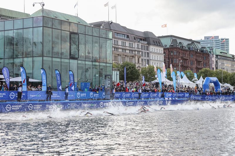 A file photo of a swimming event in Triathlon being held in Germany.