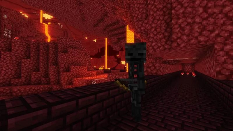 An image of one of Minecraft&#039;s wither skeletons facing the player (Image via Minecraft)