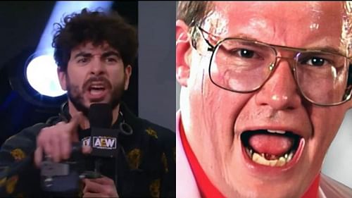 Collage of AEW CEO Tony Khan and Jim Cornette