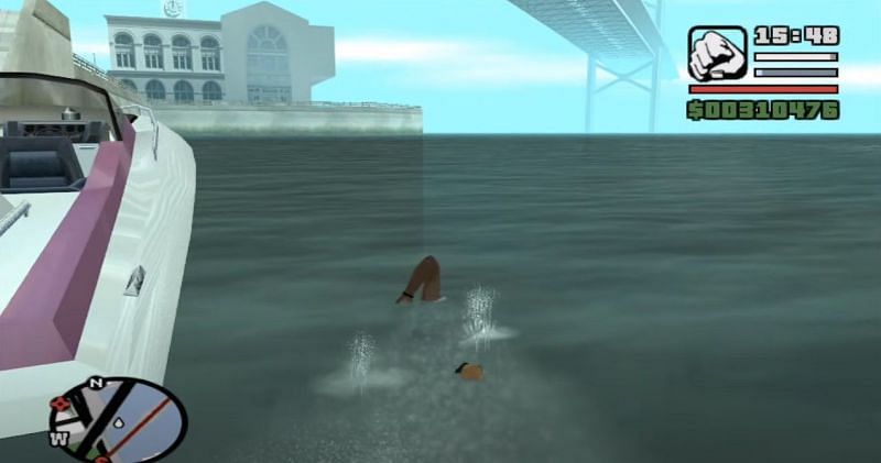 Swimming in the mission Amphibious Assault (Image via Rockstar Games)