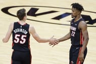 Miami Heat's Duncan Robinson and Jimmy <a href='https://www.sportskeeda.com/basketball/jimmy-butler/' target='_blank' rel='noopener noreferrer'>Butler</a>