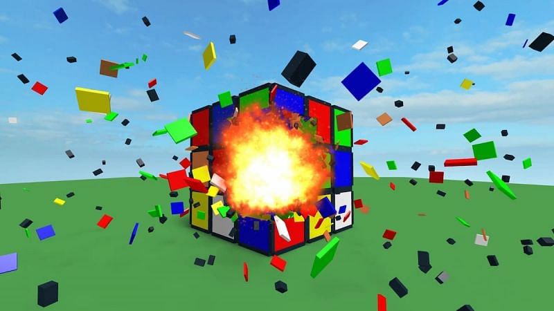 A Rubix Cube being destroyed in Destruction Simulator. (Image via Roblox Corporation)
