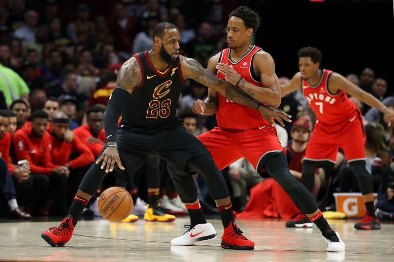 LeBron James guared by DeMar Derozan of the Toronto Raptors