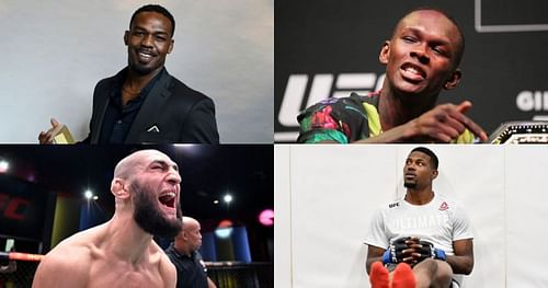 Jon Jones (top left); Israel Adesanya (top right); Khamzat Chimaev (bottom left); Kevin Holland (bottom right)