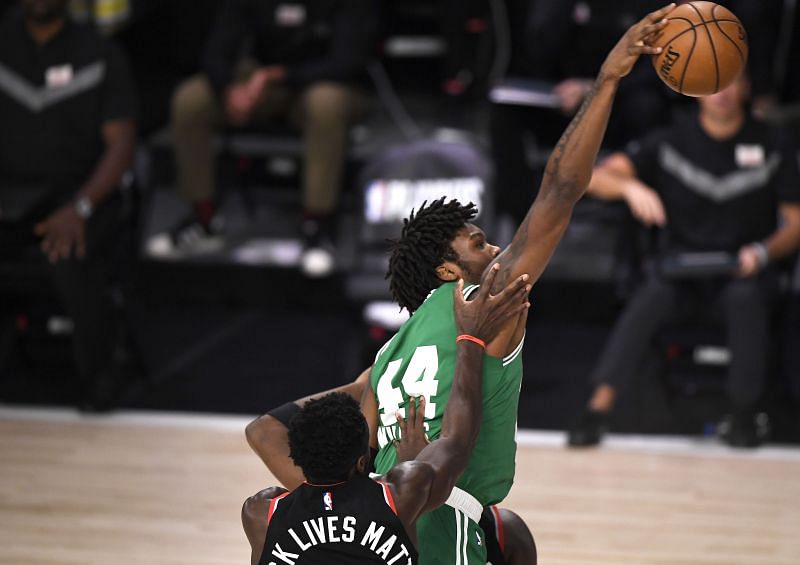 Robert Williams grabbing a rebound against the Toronto Raptors.