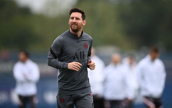 Lionel Messi in training for PSG earlier today