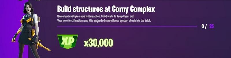 &quot;Build structures at Corny Complex&quot; Fortnite Week 13 Epic challenge (Image via Lazyleaks_)