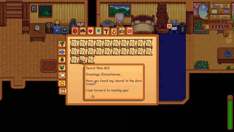 The 22nd secret note involves Qi&#039;s secret in the dark tunnel. Image via Stardew Valley