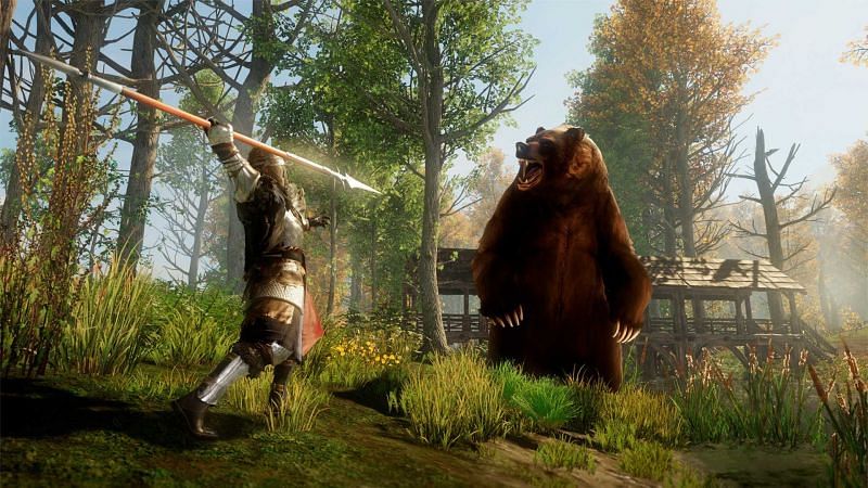 A player fighting a bear (Image via Amazon Games)
