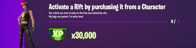 &quot;Activate a Rift by purchasing it from a Character&quot; Fortnite Week 14 Epic Challenge (Image via Twitter/Lazyleaks_)