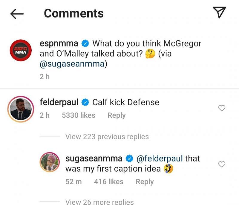 Sean O&#039;Malley &amp; Paul Felder go back and forth on Instagram - @sugaseanmma @felderpaul