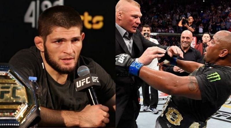 Khabib Nurmagomedov weighed in on the outcome of a potential clash between DC and Brock Lesnar