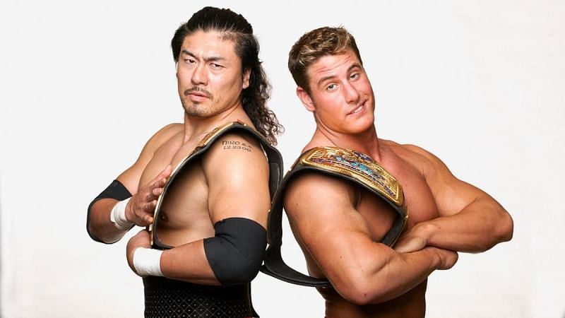 Rene Dupree (right) as WWE Tag Team Champion with Kenzo Suzuki