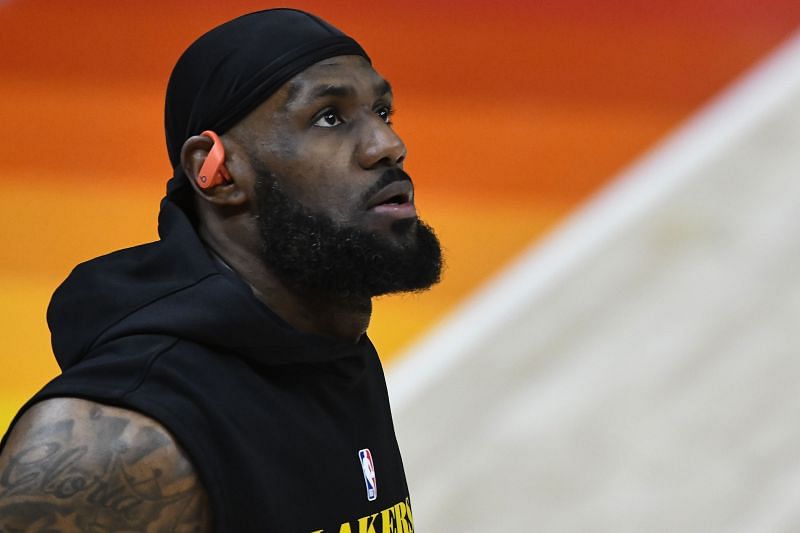 LeBron James during a warm-up before an NBA game.