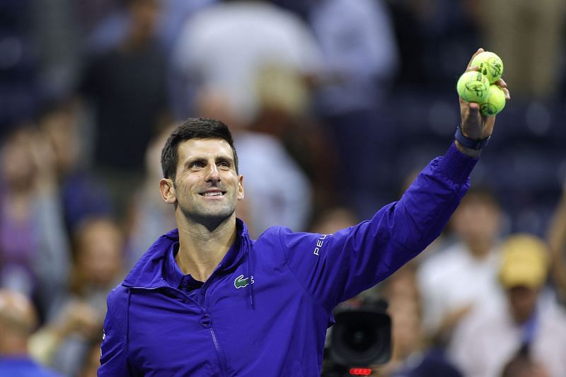 Novak Djokovic reacts after reaching the 2021 US Open final
