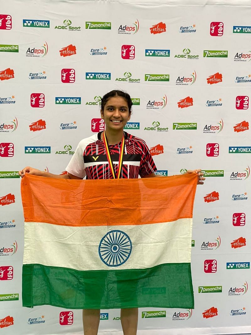 A jubilant Tasnim Mir after winning her third title in a row