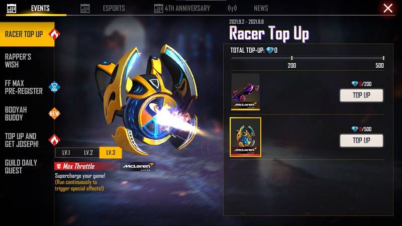 Acara top up Free Fire Racer: Cara mendapatkan hadiah legendaris gratis