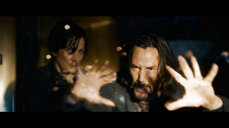 Keanu Reeves as Neo with Carrie-Anne Moss as Trinity in the trailer (Image via Warner Bros. Pictures)