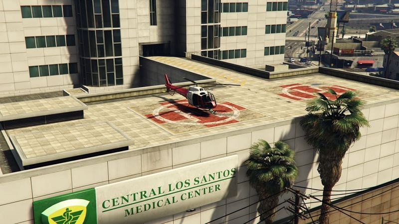 The helipads on top of the hospital (Image via Rockstar Games)