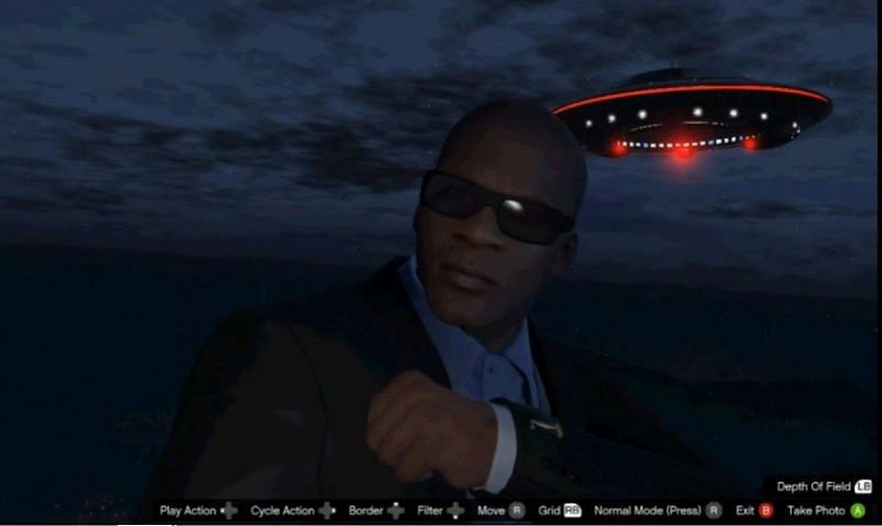 Here is Franklin on top of Mount Chiliad (Image via DireZephyr, using assets from Rockstar Games)