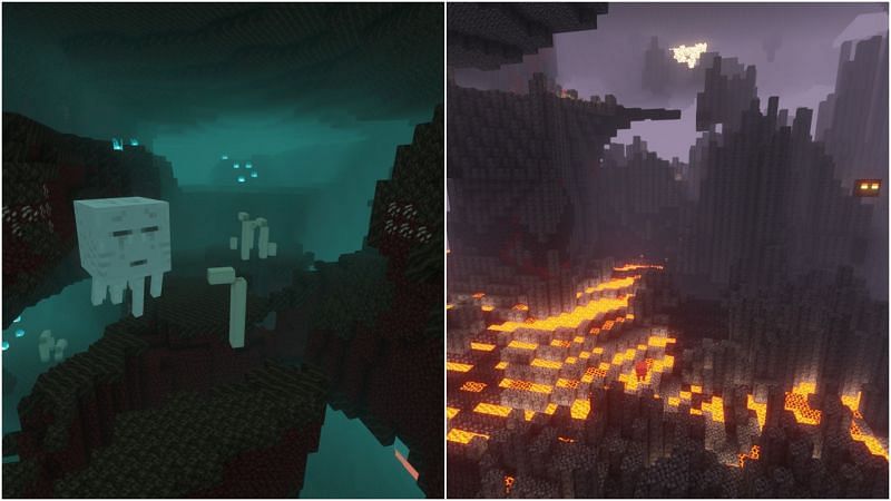 Soul Sand Valley vs Basalt Deltas (Image via Minecraft)