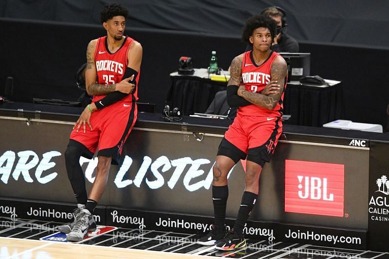 Christian Wood and Kevin Porter Jr. of the Houston Rockets