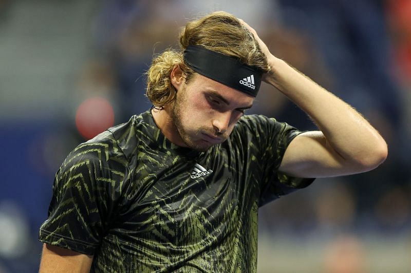 Stefanos Tsitsipas during a match at the 2021 US Open