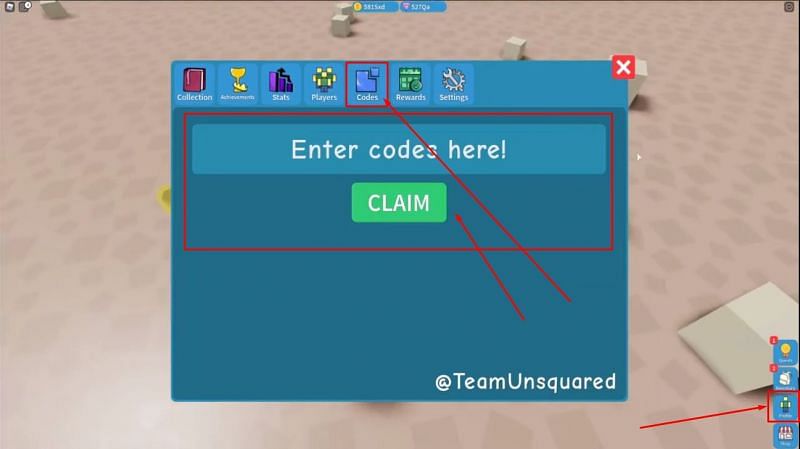 The code redemption window for Unboxing Simulator. (Image via Roblox Corporation)