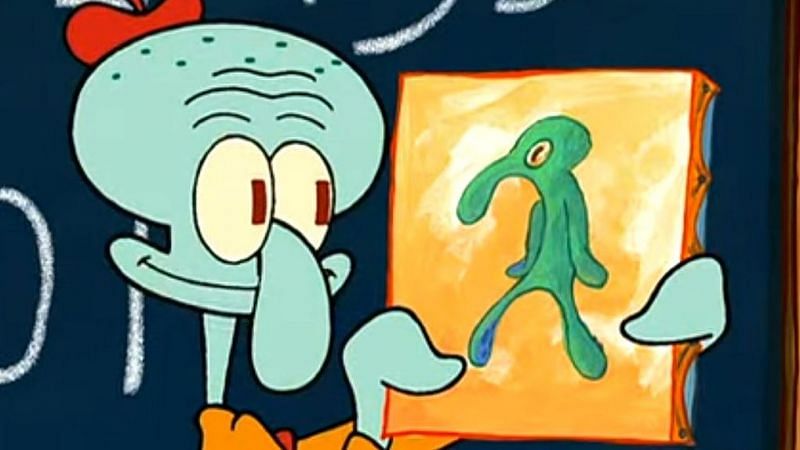 Squidward and one of his &quot;fine arts&quot; (Image via Nickelodeon)
