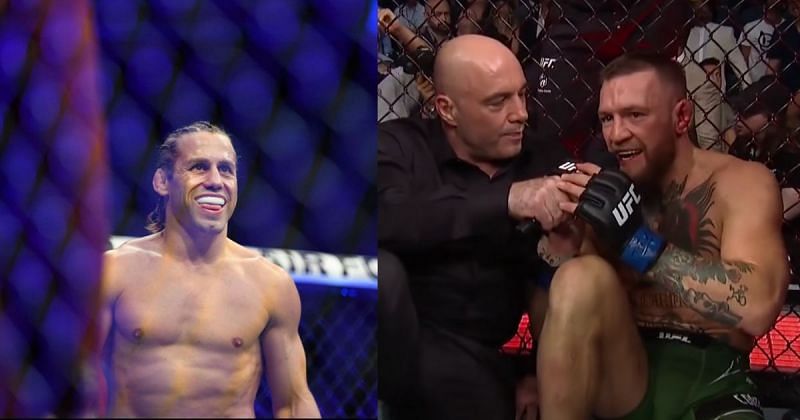 Urijah Faber (left), Joe Rogan interviewing Conor McGregor at UFC 264 (right) [Images Courtesy: @urijahfaber via Instagram and UFC&#039;s official channel on YouTube]