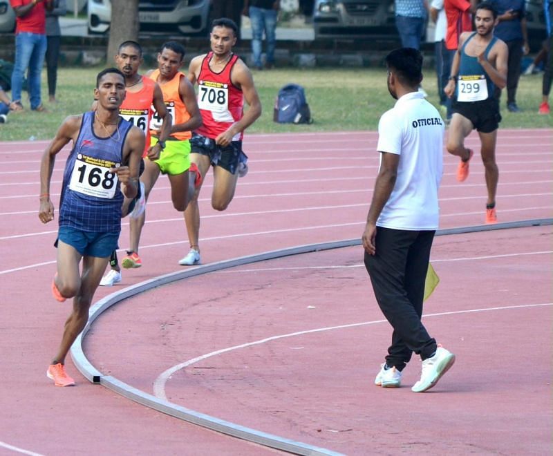 National U23 Athletics Championships 1500m race winner Ajeet Kumar (left)