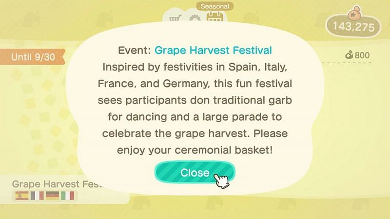 The Grape Harvest Festival event is a fan favorite and attracts a lot of players. The basket is a popular item as well. Image via Nintendo