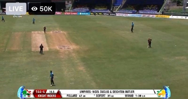 Kieron Pollard staged a silent protest after the umpire ruled a wide against Trinbago Knight Riders (PC: Twitter )
